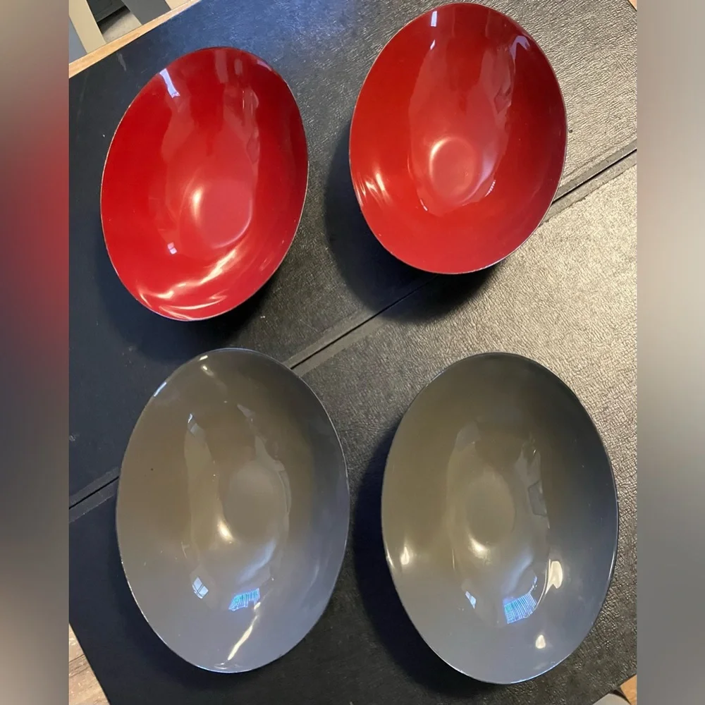 Crate & Barrel Red Gray Black BOWL RARE Set of 4